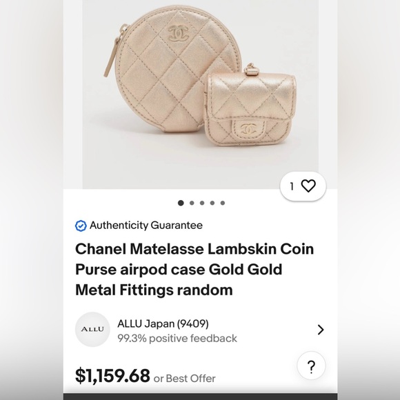 NEW CHANEL MATELASSE COCO MARK YEAR CHAMPAGNE GOLD LAMBSKIN COIN/AIRPODS CASE - Picture 14 of 16